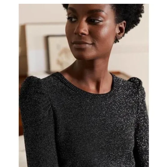 Boden Sparkle Puff Sleeve Sweater Crew Neck Wool Cashmere Black Sz 8 NWT - Picture 6 of 13